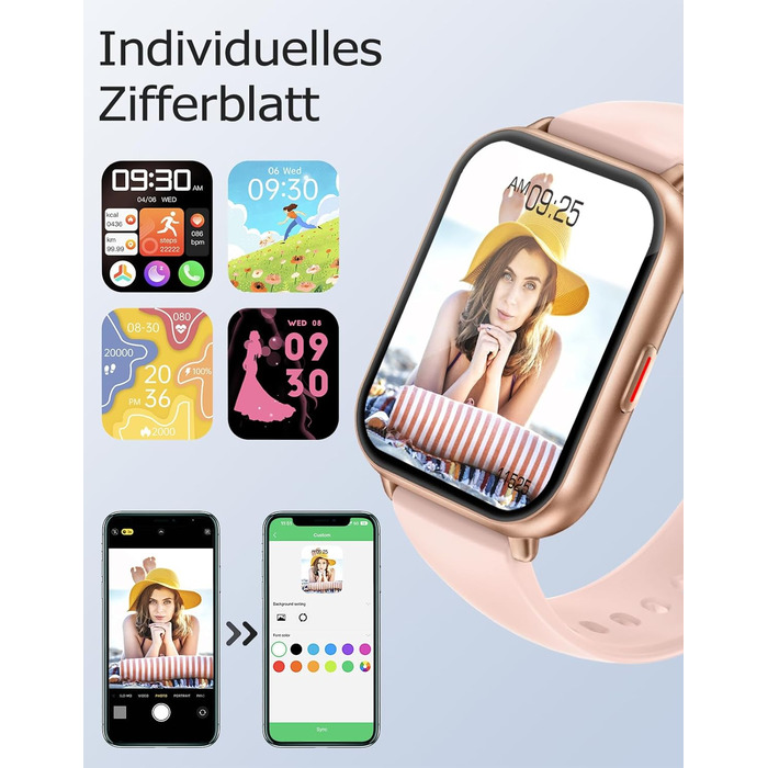 Розумний годинник RUIMEN з функцією телефону, розумний годинник для жінок та чоловіків, фітнес-годинник із сенсорним HD-екраном та моніторингом SpO2, монітором серцевого ритму, монітором сну, крокоміром, режимами кількох тренувань для Android та iOS, роже