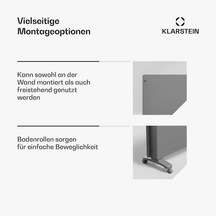 Розумний конвекторний обігрівач Klarstein Bansin Crystal 1500 Вт, настінний/окремостоячий, світлодіодний дисплей, керування за допомогою застосунку, енергоефективний, захист від перегріву та замерзання, блокування від дітей, ідеально підходить для вітален