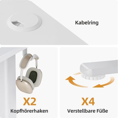 Стіл Claiks з регульованою висотою 120x60 см, стіл з електричним регулюванням висоти, стіл для роботи сидячи/стоячи з 2 гачками та 3 функціями пам&39яті, регульований комп&39ютерний стіл для роботи стоячи, стіл для роботи стоячи, білий 120 x 60 см