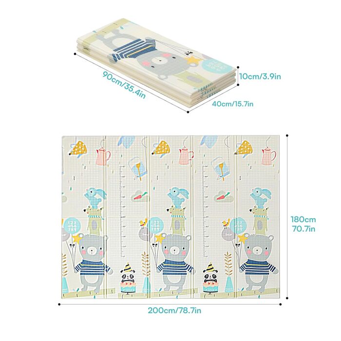 Складаний дитячий ігровий килимок UBRAVOO 200x180 см, товстий м'який дитячий килимок XPE для повзання з сумкою для зберігання, нековзний, м'який дитячий ігровий килимок для немовлят і малюків, малюків, дітей Дикий ведмідь