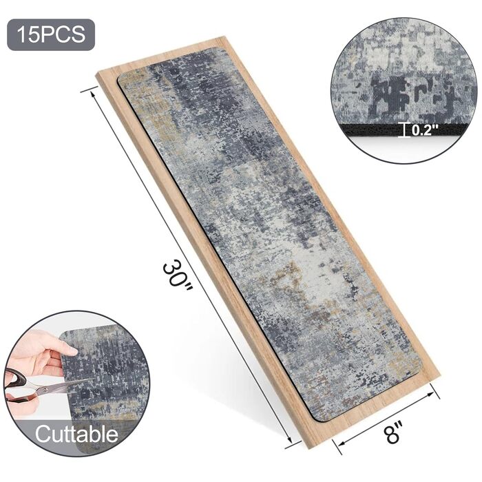 Сходинки Tiveney для дерев&39яних сходів, нековзні, 20,3 x 76,2 см, сіра гумова основа, миються, багаторазові, килимове покриття для сходів, килими, використання в приміщенні, безпечні сходинки для дітей, 8&39 x 30&39 сірого кольору 15