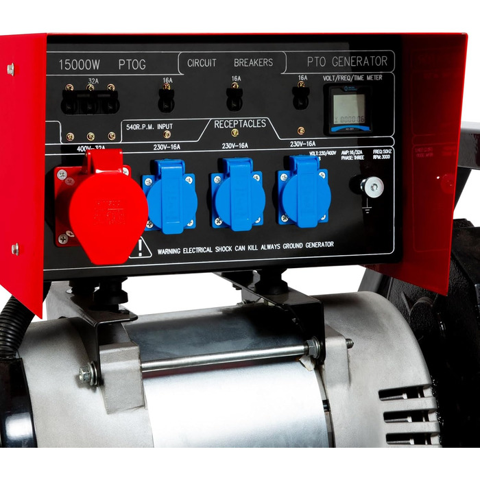 Генератор ВВП EBERTH 18.75 кВА, аварійний генератор AVR, 3x230V / 400V IP44, ВВП 1-3/8 6 зубів, 3-х точкова підвіска, генератор для сільського господарства, рекомендована потужність ВВП 25 к.с.