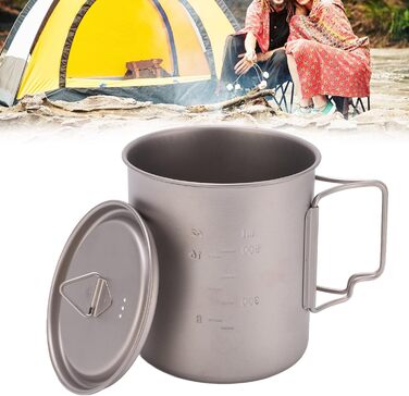 Титанова кружка FOUF, 750 мл, настінна ізольована кружка для кемпінгу, кемпінгова кружка зі складними ручками та кришкою, дизайн з нержавіючої сталі, портативна титанова кемпінгова каструля для кемпінгу, піших прогулянок та походів на природі