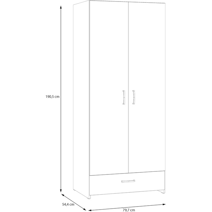 Шафа 80, Класична шафа з двома дверима на петлях та полицею, інженерна деревина, білий/декор дуба Пуччіні, ширина 79,7 см, висота 190,5 см, глибина 54,4 см, білий/коричневий