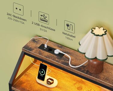 Комод ODK, комод з 2 розетками, 2 USB-портами та світлодіодною стрічкою, що змінює колір, з 9 тканинними шухлядами, підходить для спальні, вітальні, вінтажний колір