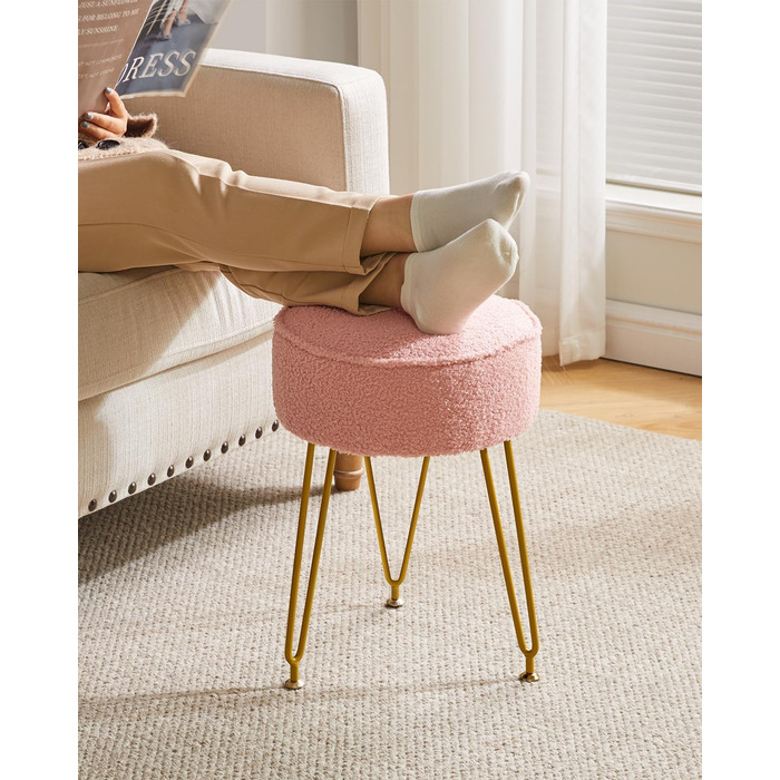Кругла підставка для ніг, бічний столик для макіяжу, сидіння для туалетного столика, пуф-табурет, для вітальні, спальні, рожевий WBD009P 30Г x 30Ш x 46В см рожевий