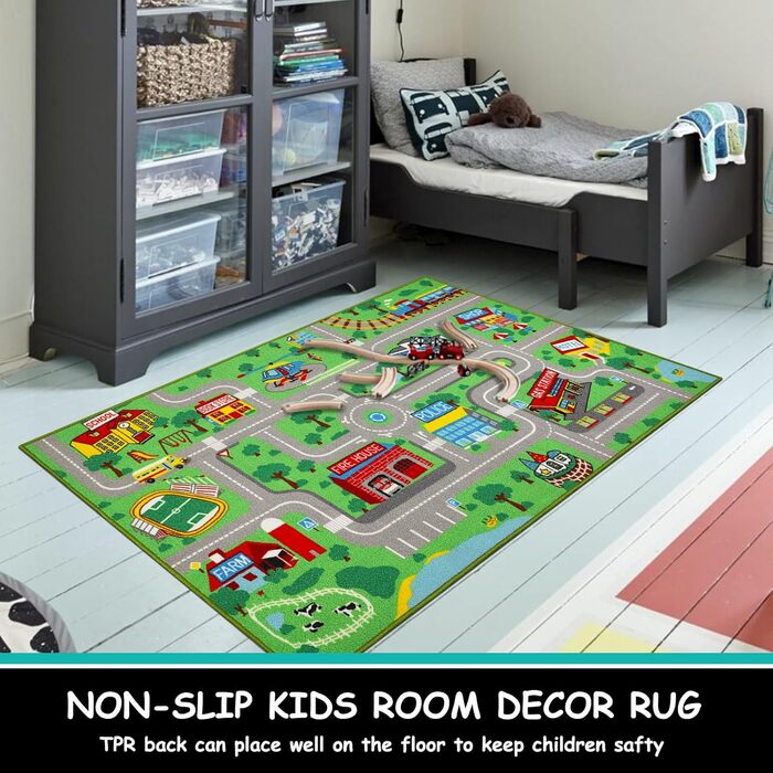 Дитячі килимки ігровий килимок для дітей місто 160х100см нековзний дитячий килимок ігровий килимок машинного прання з коротким вор