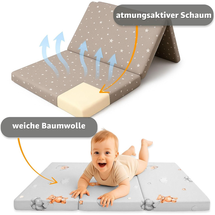 Розкладний матрац, розкладний матрац для дорожнього ліжечка, дитячий матрац 60x120 см - Розкладний матрац для дітей, гостьовий матрац, розкладний дитячий матрац, матрац на підлогу, матрац для сну та дорожній матрац 60 x 120 см, матрац Africa