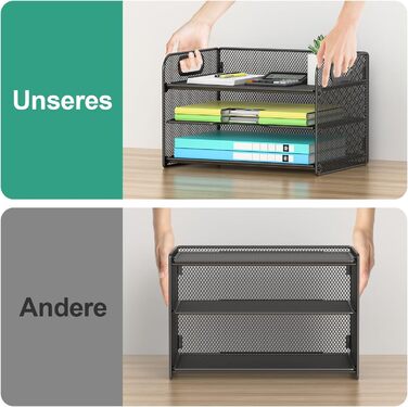 Рівневий органайзер для столу OUTWOLF, сітчастий органайзер для паперу з ручкою, органайзер для лотка для паперу, органайзер для файлів формату A4, паперу, книг, журналів, чорний, 3-