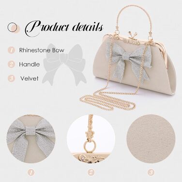 Вечірня сумочка-клатч з оксамиту з блискучою стрічкою та знімним ланцюжком. Елегантна жіноча сумочка для весіль, вечірок та вечерь, бежевого кольору.