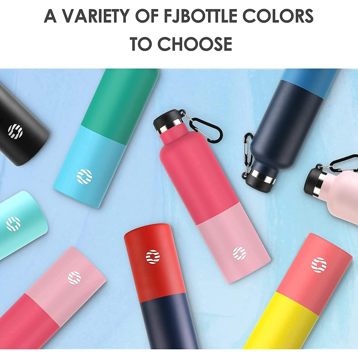 Пляшка для води FEIJIAN з нержавіючої сталі 1 л з карабіном - герметична термос для газованих напоїв, кави, чаю, без BPA, спортивна та туристична пляшка для води з газованими напоями, для університету, школи, кемпінгу, велоспорту, синьо-червона, 1000 мл