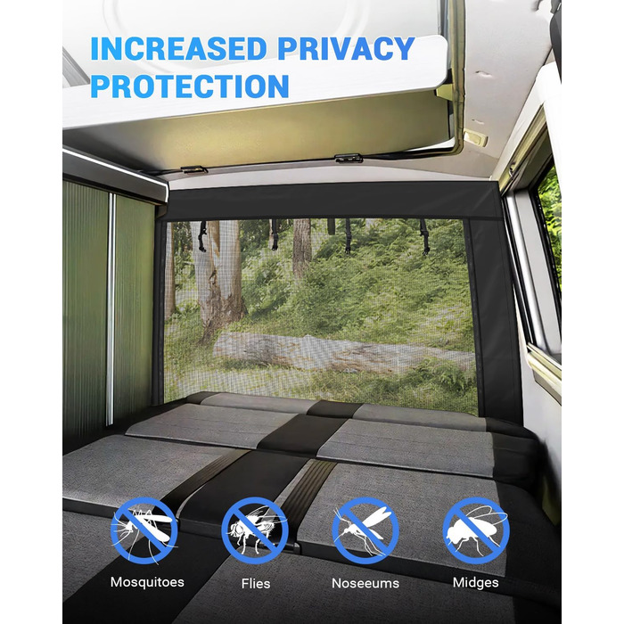 Москітна сітка SUPAREE 6&39x5&39 для багажника VW T5, захист від комах для фургонів та кемперів, із застібками-блискавкою та липучками для будинків на колесах, караванів та кемперів VW T5 та T6, чорна, 185 x 155 см