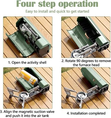 Складаний газовий пальник для кемпінгу, портативна плита з п'єзопідпалом та алюмінієвим вітрозахистом для туризму, походів та пікніків (без газових балонів)