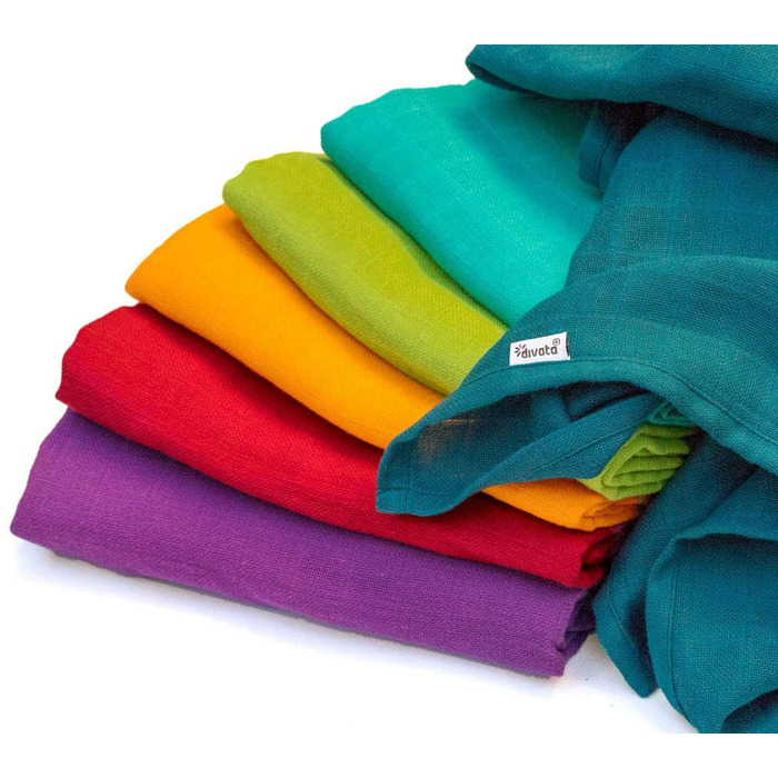 Кольорові серветки для відрижки (веселка, набір 6, 80x80 см) - Кольорові муслінові пелюшки, муслінові серветки 100 бавовна, сертиф