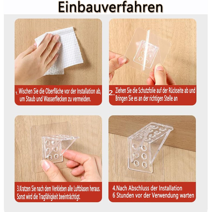 Клейкі гачки для полиць шафи, самоклеючі, прозорі опори для полиць, кронштейни для полиць, клейкі гачки, опори для основи, тримачі для полиць, шафа, тримачі для скла, полиці, прозорі, один розмір (12) 12 прозорих