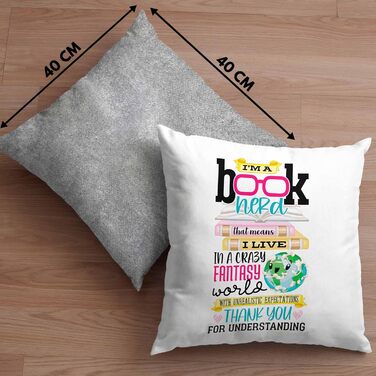 Подарункова подушка Trendation Bookworm з наповнювачем 40x40 Я книголюб Читання книг Подарунок Bookworm Висловлювання Читання (сіра)