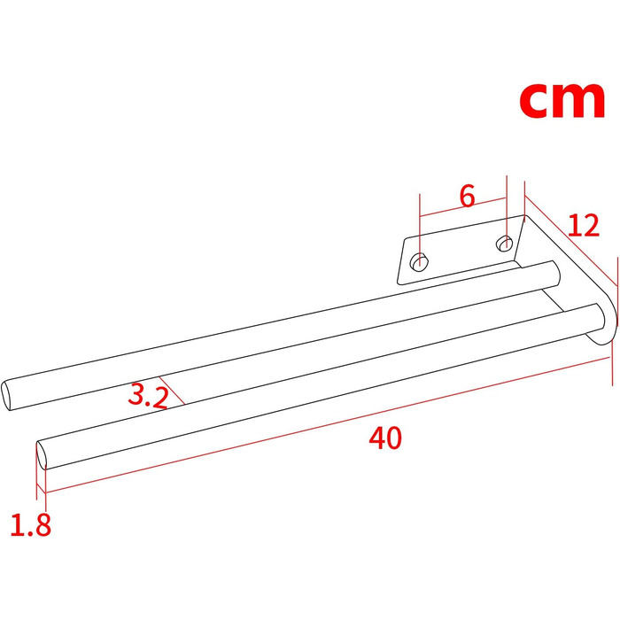 Рушникосушка Ruicer Дворучний рушникосушка з нержавіючої сталі Подвійний рушникосушка 40 см Настінне кріплення 40 см Срібло