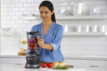 Повнорозмірний блендер nutribullet Combo, електричний блендер, багатофункціональний подрібнювач, професійний, потужність 1200 Вт, глечик 1,9 л, банки 946 мл і 710 мл, чорний, NBF500MB комбінований пакет