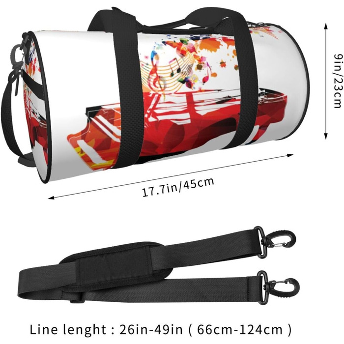 Спортивна сумка-мішок для подорожей, барвистий принт Фортепіано, сумка для ночівлі, чорна, універсальний розмір, дорожня сумка