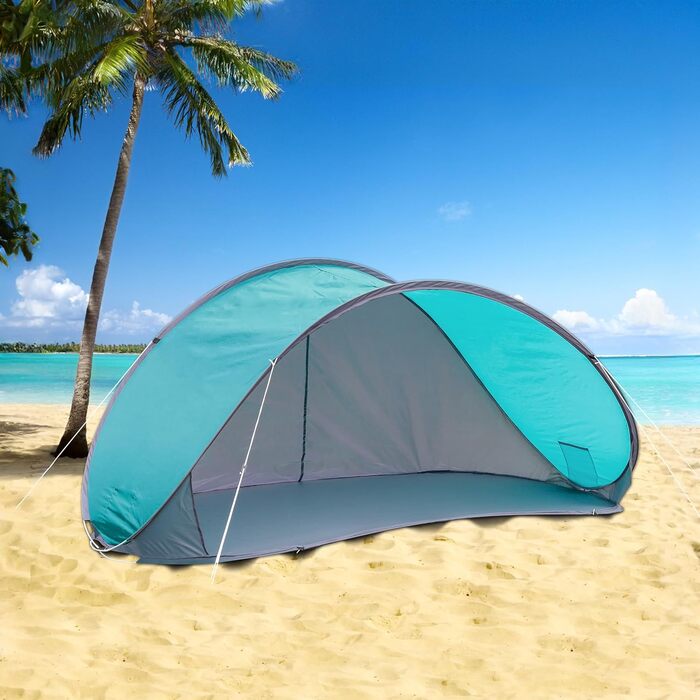 Розкладний пляжний намет, бірюзовий, з сумкою для перенесення - 210 x 110 см - самозбірний пляжний намет із захистом від ультрафіолету 50 - вітрозахисний екран, екран для приватності, садовий пікнік, розкладний намет для 2 осіб
