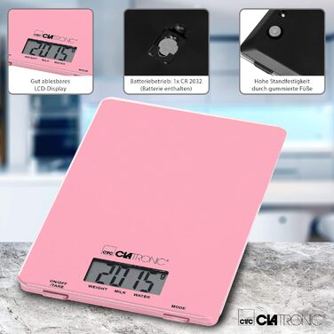 Кухонні ваги Clatronic діапазон вимірювання до 5000 г дискретність 1 г функція тари випічка приготування їжі скляна вагова поверхн