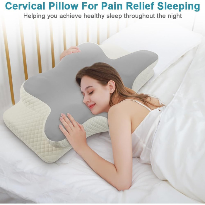 Подушка для шиї OSDUE, подушка з піни з ефектом пам&39яті, ергономічна подушка, подушка для сну на боці, спині та животі (сіра) світло-сіра