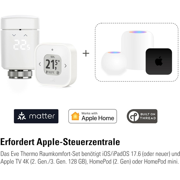 Комфортний набір для кімнат з 1 радіатором, включаючи 1 Eve Thermo Control, для Apple Home, Matter/Thread, потребує Apple TV 4K (2-го покоління/3-го покоління 128 ГБ), HomePod (2-го покоління) або HomePod Міні