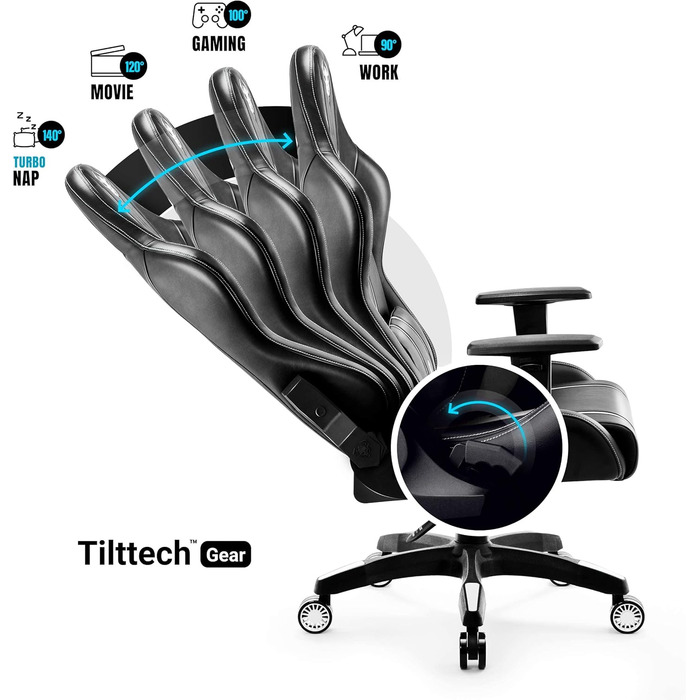 Геймерське крісло Diablo X-One 2.0, Геймерське крісло, Офісне крісло, Настільне крісло, Регульовані підлокітники, Ергономічний дизайн, Подушка для шиї/попереку, Функція гойдання, Чорний/Білий, Стандартний (L)