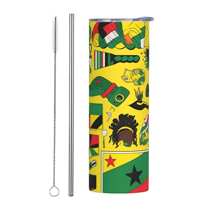 Кухоль з прямою трубочкою, ямайські елементи, принт, дорожній кухоль, підходить для кемпінгу, офісу та дому, 590 мл