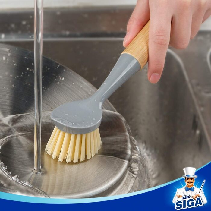 Щітка для миття посуду MR.SIGA зі скребком, з бамбуковою ручкою, скребок, щітка для миття посуду, щітка для миття сковорідок, каст