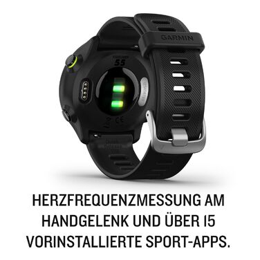 Біговий GPS-годинник із 1,04-дюймовим кольоровим дисплеєм, щоденними рекомендаціями щодо тренувань, прогнозом часу пробігу, спортивними додатками, чорним кольором та часом роботи від акумулятора до 14 днів. Чорний, одинарний., 55