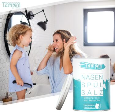 Набір для спринцювання носа 120 солей для промивання носа (300 г) Мірна ложка (1 г) 3 насадки для дорослих і дітей Гігієна Tampen