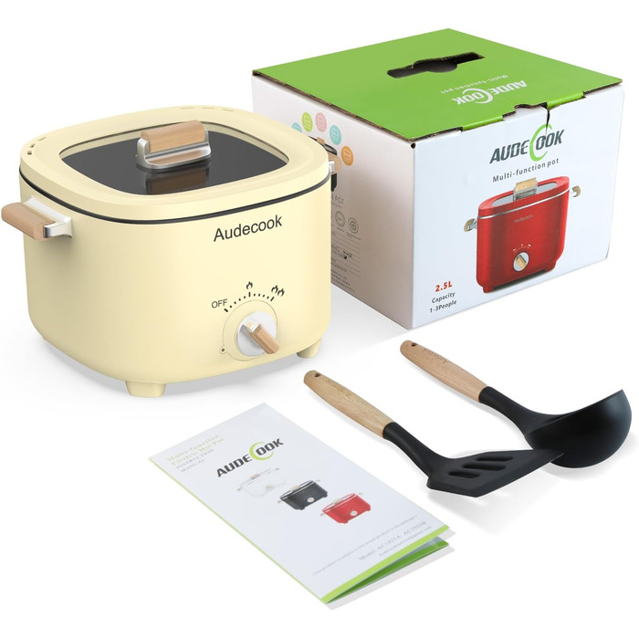 Електрична гаряча каструля Audecook, портативна мультиварка 2,5 л для 1-3 осіб, антипригарне покриття з текстурою бджолиних сот, електрична туристична сковорода вок для стейка/локшини/супу/яйця (бежева)