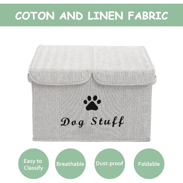 Великий лляний ящик Pethiy з кришкою для аксесуарів для собак - Складаний подвійний сітчастий кошик з ручками, для іграшок та одягу для собак - 43 x 31 x 26 см (Сірий у смужку)