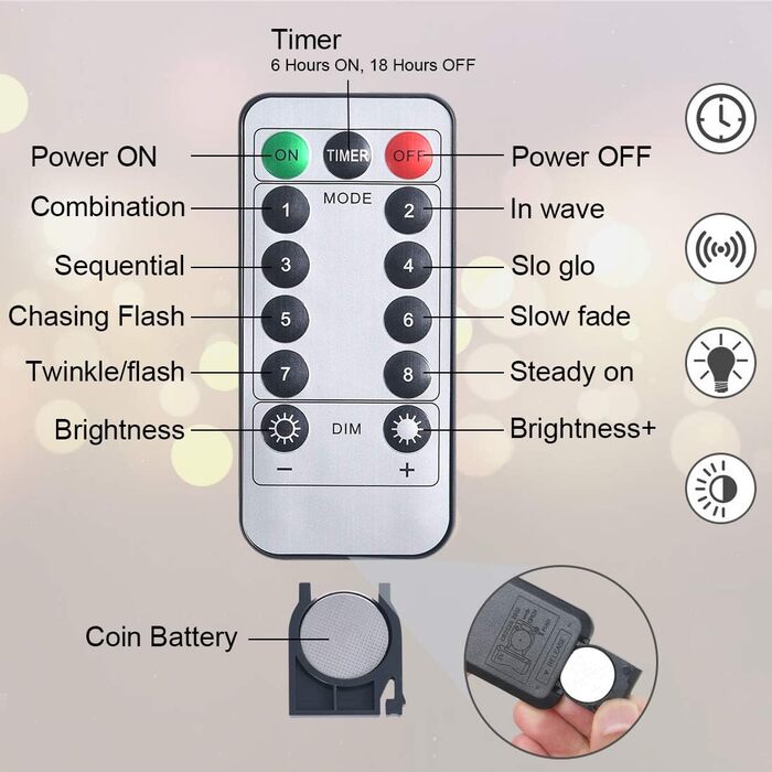 Світлодіодні казкові вогні Vicloon мідний дріт, 2 шт. и 10м 100 світлодіодних батарейних казкових вогнів з пультом дистанційного к