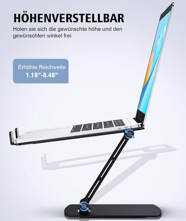 Підставка для ноутбука Glangeh регульована по висоті, ергономічна, портативна. Складана алюмінієва підставка для ноутбука та книг, сумісна з MacBook Air Pro (1016 дюймів), чорного кольору.