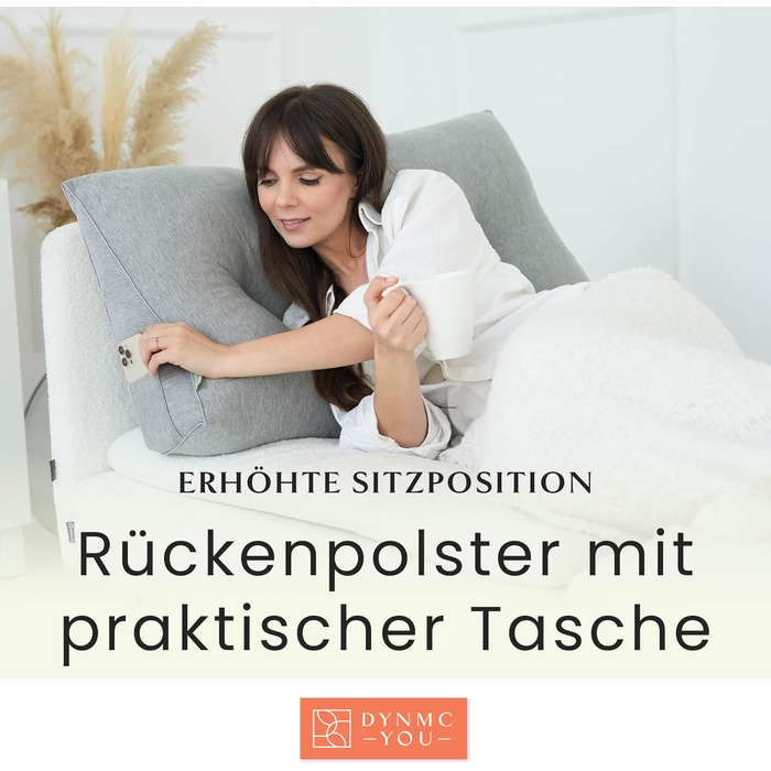Зручна подушка для спини DYNMC you, бавовняний вигляд, 90 см, Oeko-TEX, сучасна клиноподібна подушка для ліжка, набивка середньої жорсткості - ідеально підходить як подушка для читання, настінна подушка, спинка - преміальне узголів&39я ліжка