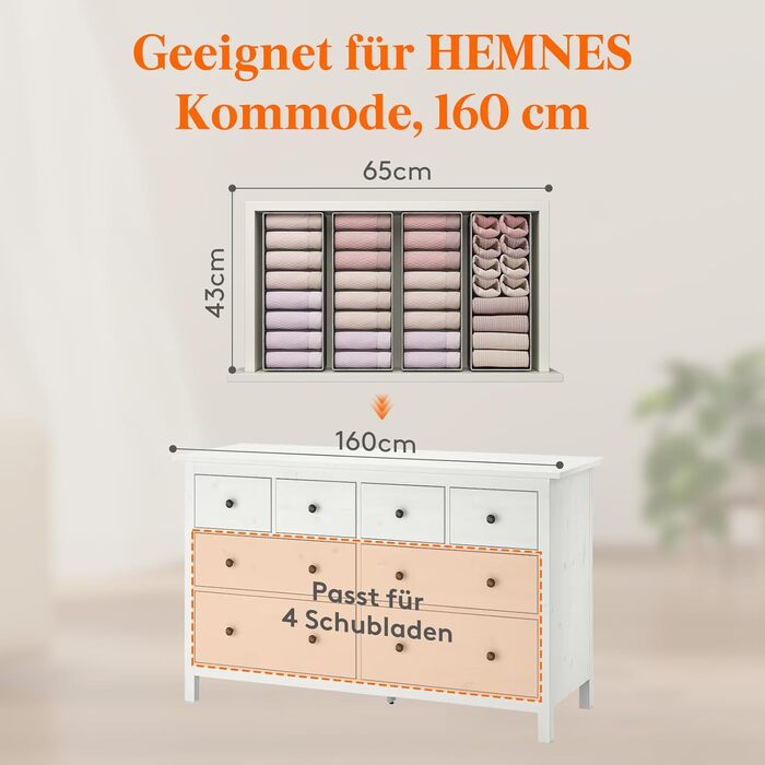 Набір Lifewit з 8 предметів подвійний органайзер Hemnes для комода зі стабільною основою, органайзер для пеленального столика, органайзер для гардеробу, система організації шухляд для пеленального приладдя, дитячого одягу, футболок, спідньої білизни, 8 дл