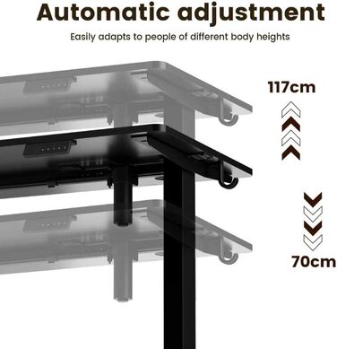 Стіл з регульованою висотою 60x110 см, електричний стіл з пам&39яттю налаштувань та функцією запобігання зіткненням, регульована висота 70117 см, ідеально підходить для офісу, домашнього офісу та ігор (чорний) 110x60 см Чорний