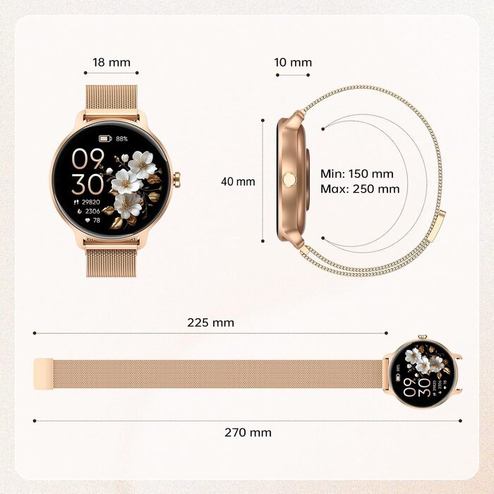 Жіночий круглий смарт-годинник, 1,27-дюймовий AMOLED-смарт-годинник з функцією телефону, фітнес-годинник з монітором серцевого ритму, монітором SpO2, монітором сну, крокоміром, 120 спортивних режимів, водонепроникність IP68, сумісний з iOS та Android, зол