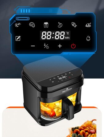 Фритюрниця KHF-550, 5,5 літрів, 1 200 Вт, сенсорний дисплей, скляний кошик для смаження без покриття, фритюрниця з щипцями та силіконовою підставкою (стандартна версія KHF-550)