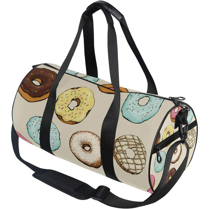 Солодкі строкаті пончики, коричнева спортивна сумка з парусини, дорожня сумка, сумка на вихідні, сумка для чоловіків та жінок, для спорту та подорожей