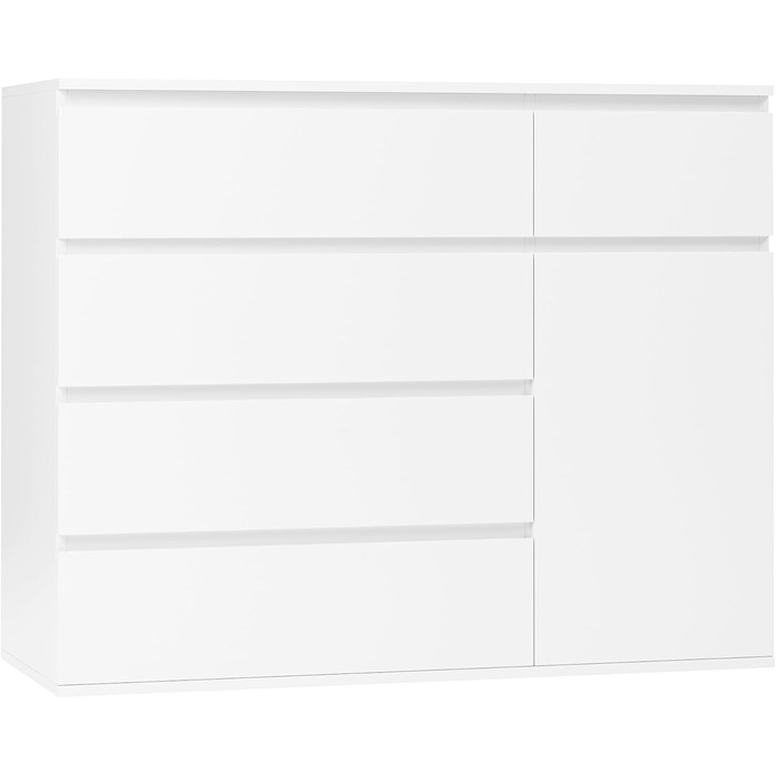 Білий комод з 5 шухлядами та 1 дверима, сервант 100 см, комод для спальні, вітальні, кабінету, коридору, шафа з шухлядами 100x40x80 см