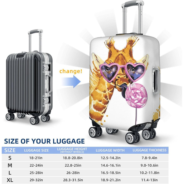 Чохол для валізи Giraffe, міцний захист для багажу розміром 45.7-81.3 см, XL, Чорний