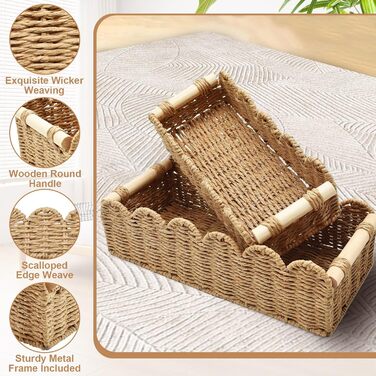 Плетений кошик для зберігання, набір з 2 шт. , кошики для зберігання у ванній кімнаті, декоративні кошики, кошик-органайзер для пеленального столика на кухню, дитячу кімнату, вітальню, кошик для рушників та туалетного паперу (натуральний)