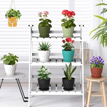 Квітковий горщик 17,6 см, набір із 5 товстих пластикових горщиків для рослин з блюдцями та дренажними отворами, кашпо з 3D хвилеподібною текстурою для рослин-зміїків, рослин-павуків та кімнатних/вуличних рослин, чорний, Ø 17,6 см, 5 шт. у упаковці