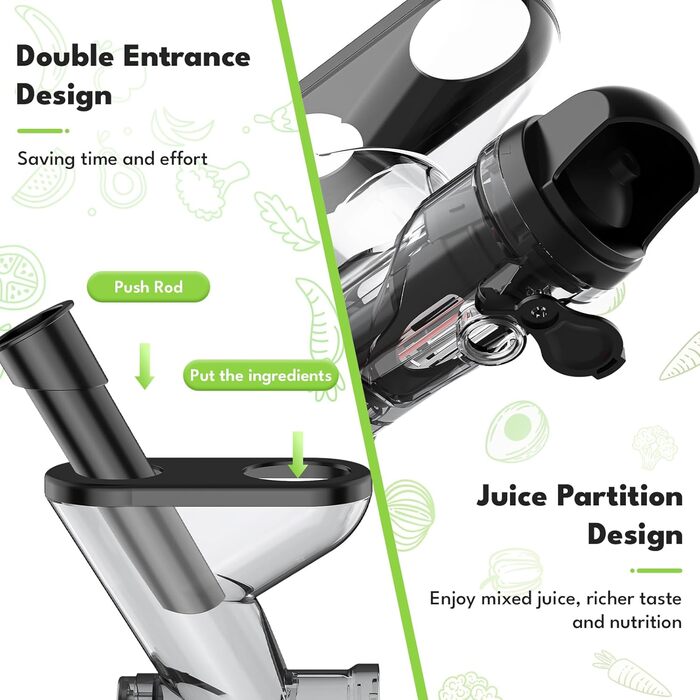 Насадка для жувальної соковижималки TPGSING для міксера Kitchenaid, відділення залишків соку, машини для фруктового соку для Kitchenaid, насадка для повільної соковижималки з подвійним жолобом подачі зі штангою для KitchenAid