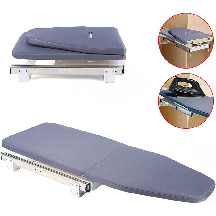 Складана прасувальна дошка, розсувна на 180 прасувальна дошка 80 см, компактна настінна шафа, що економить місце, зі знімним тканинним чохлом, сіра