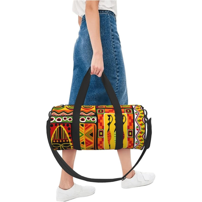 Спортивна сумка, дорожня сумка, сумка для подорожей, африканський смугастий принт, сумка на нічліг, чорна, універсальний розмір