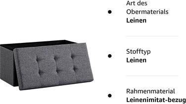 Лавка для зберігання Zedelmaier, м&39яка лавка, пуф, скриня для зберігання, вантажопідйомність до 300 кг, 76 x 38 x 38 см (льон - темно-сірий), темно-сірий, 38Г x 76Ш x 38В см